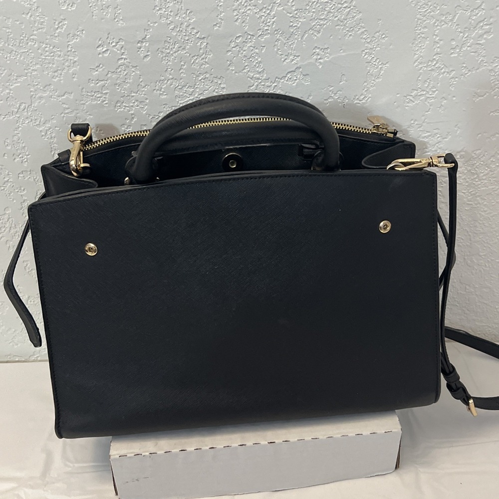Michael Kors Karla Medium Saffiano Leather‎ Satchel Bag Black Gold 13 X 10 X 5 - Picture 3 of 11